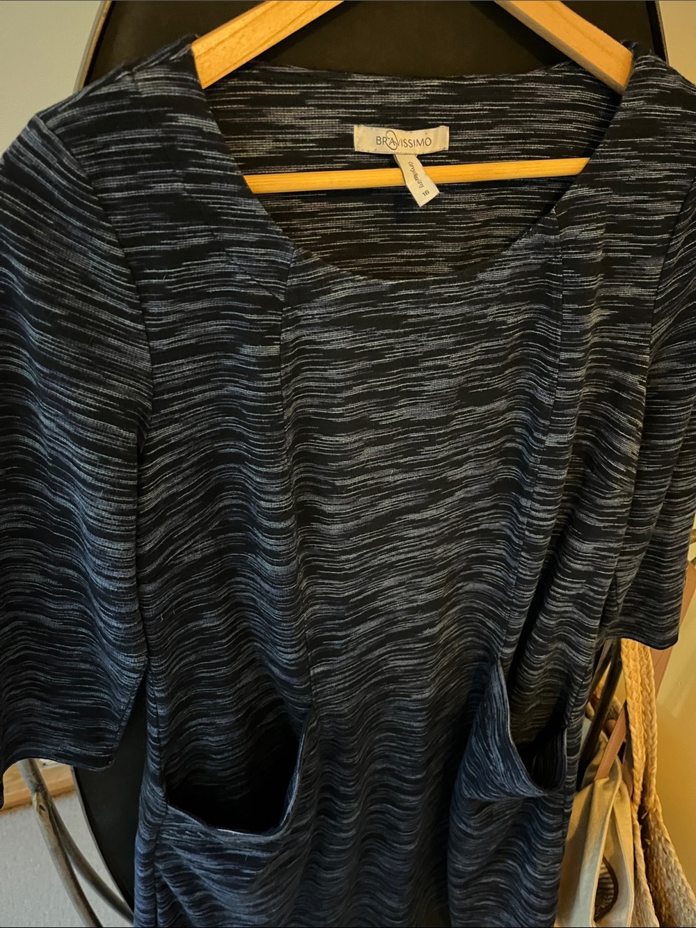 Brassíssimo Navy Space-Dye Short Sleeve Tunic with Front Pockets